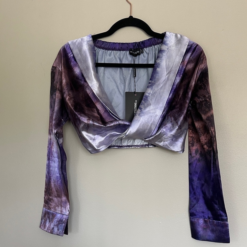 PrettyLittleThing Purple Tie-Dye Crop Top